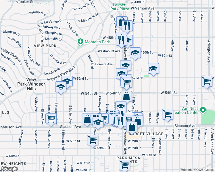 map of restaurants, bars, coffee shops, grocery stores, and more near 5315 Brynhurst Avenue in Los Angeles