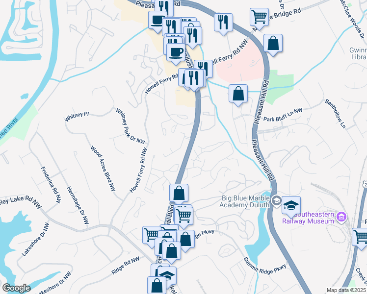 map of restaurants, bars, coffee shops, grocery stores, and more near 3747 Berkeley Crossing in Duluth