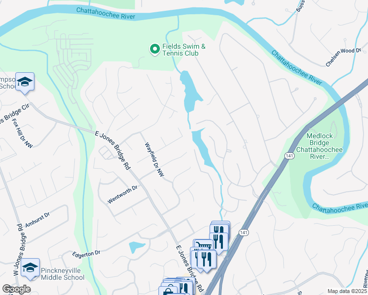 map of restaurants, bars, coffee shops, grocery stores, and more near 4973 Bridgeport Lane Northwest in Norcross