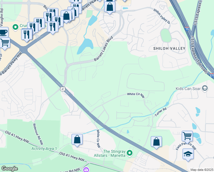 map of restaurants, bars, coffee shops, grocery stores, and more near 330-428 Noonday Church Road in Kennesaw