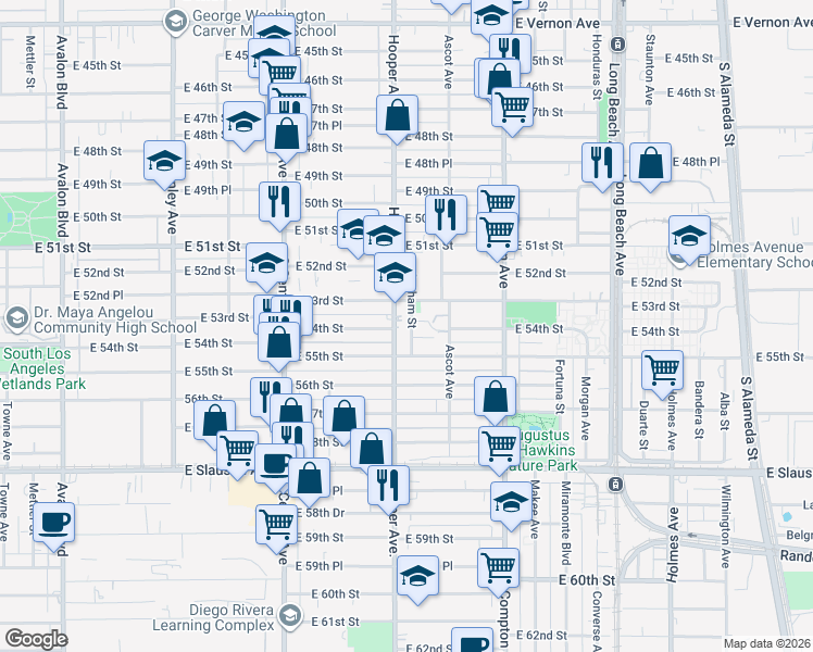 map of restaurants, bars, coffee shops, grocery stores, and more near 5325 Latham Street in Los Angeles