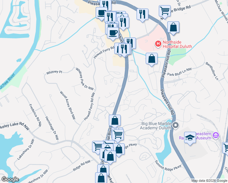 map of restaurants, bars, coffee shops, grocery stores, and more near 3763 Berkeley Crossing in Duluth