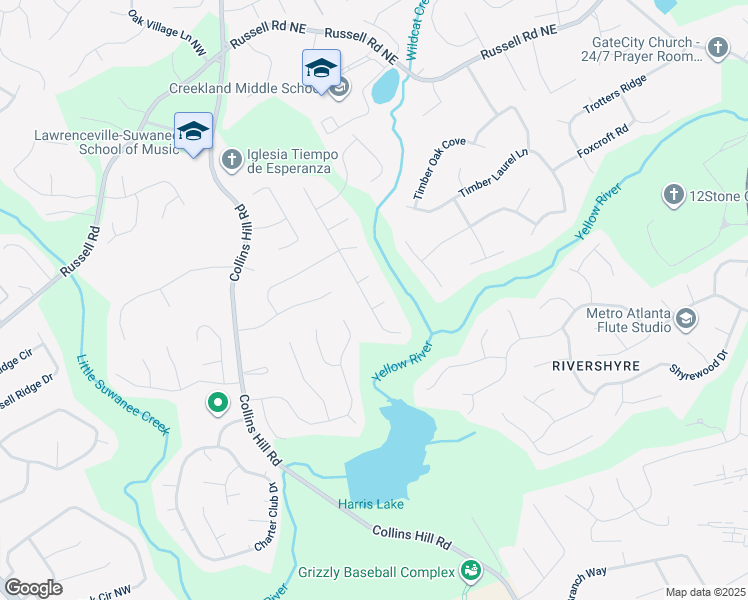 map of restaurants, bars, coffee shops, grocery stores, and more near 100 Timber Springs Way in Lawrenceville