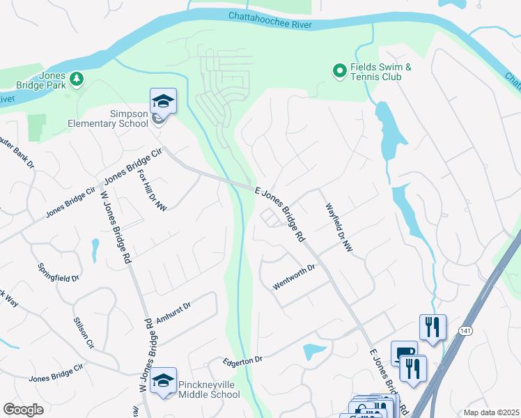 map of restaurants, bars, coffee shops, grocery stores, and more near 5206 Creek Walk Circle Northwest in Norcross