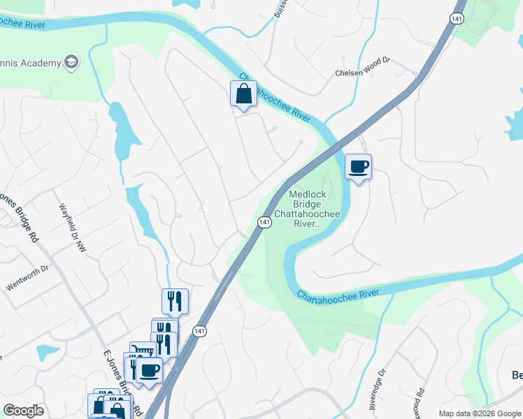 map of restaurants, bars, coffee shops, grocery stores, and more near 4734 River Court in Duluth