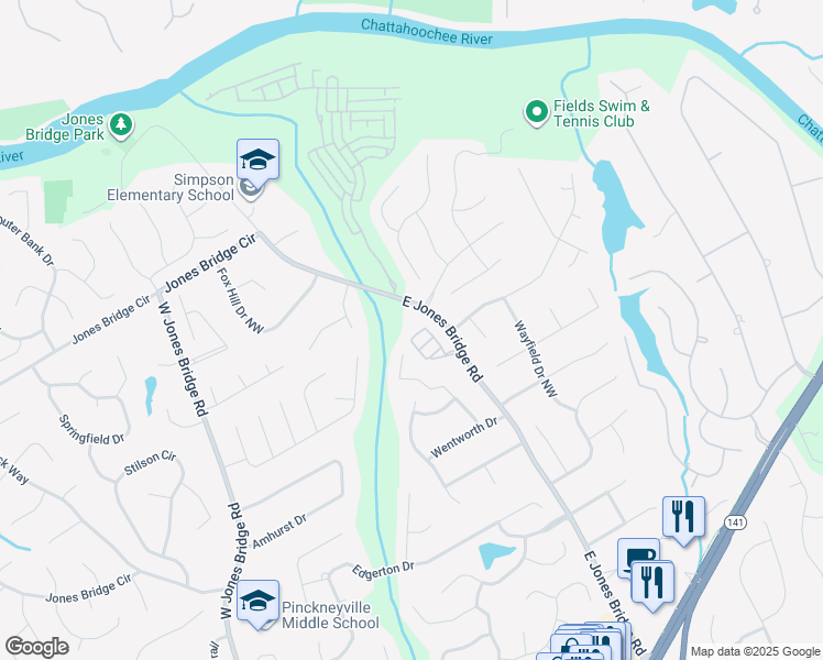 map of restaurants, bars, coffee shops, grocery stores, and more near 5206 Creek Walk Circle Northwest in Norcross