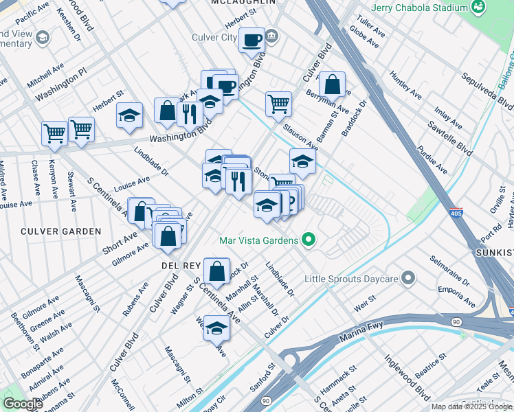map of restaurants, bars, coffee shops, grocery stores, and more near in Los Angeles