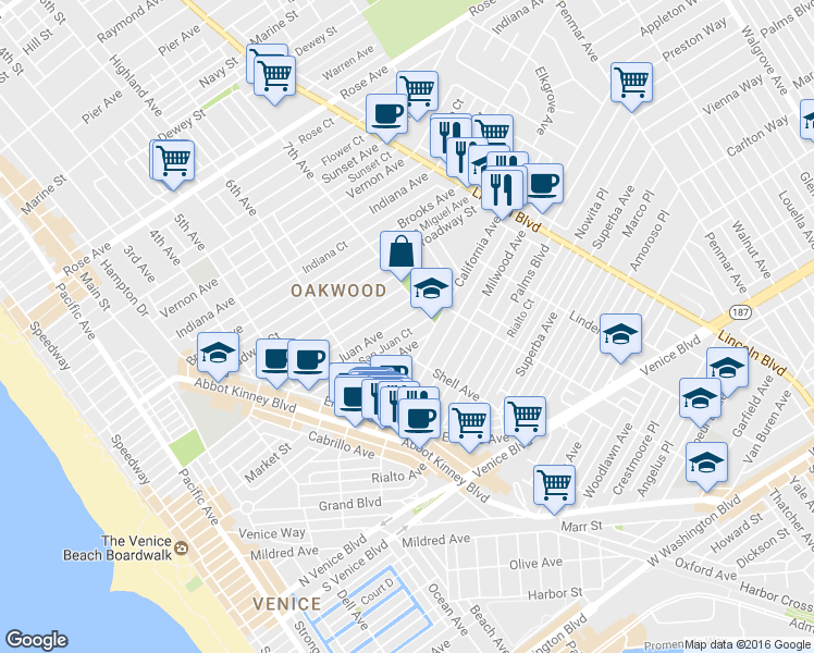 map of restaurants, bars, coffee shops, grocery stores, and more near 1215 7th Avenue in Los Angeles