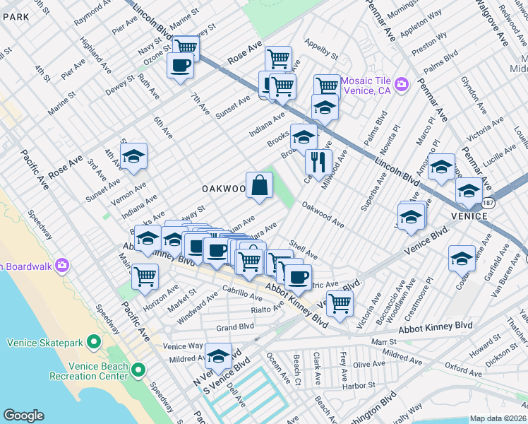 map of restaurants, bars, coffee shops, grocery stores, and more near 663 San Juan Avenue in Los Angeles