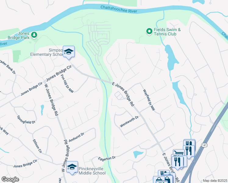 map of restaurants, bars, coffee shops, grocery stores, and more near 5206 Creek Walk Circle Northwest in Norcross