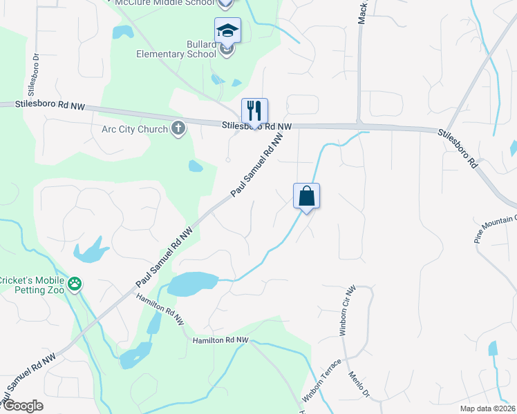 map of restaurants, bars, coffee shops, grocery stores, and more near 1630 Davidson Farm Lane in Kennesaw