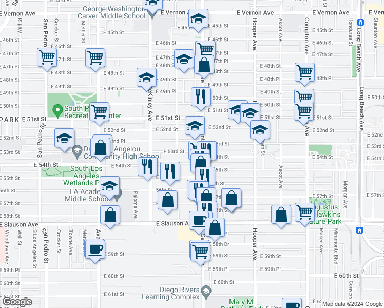 map of restaurants, bars, coffee shops, grocery stores, and more near in Los Angeles