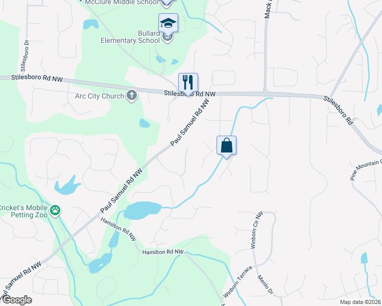 map of restaurants, bars, coffee shops, grocery stores, and more near 1630 Davidson Farm Lane in Kennesaw