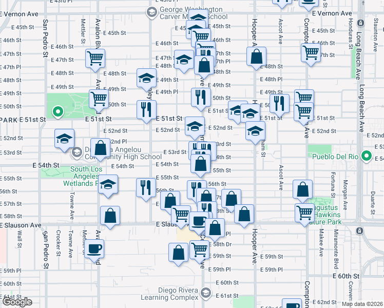 map of restaurants, bars, coffee shops, grocery stores, and more near in Los Angeles