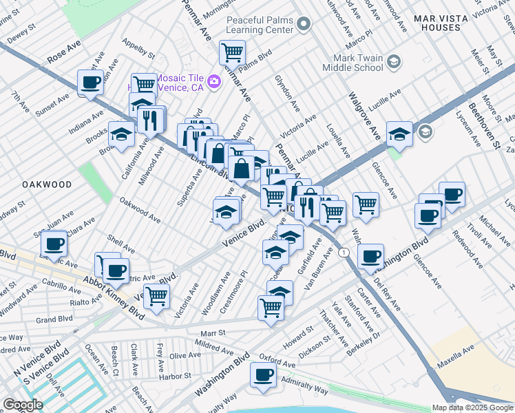 map of restaurants, bars, coffee shops, grocery stores, and more near 928 Victoria Avenue in Los Angeles