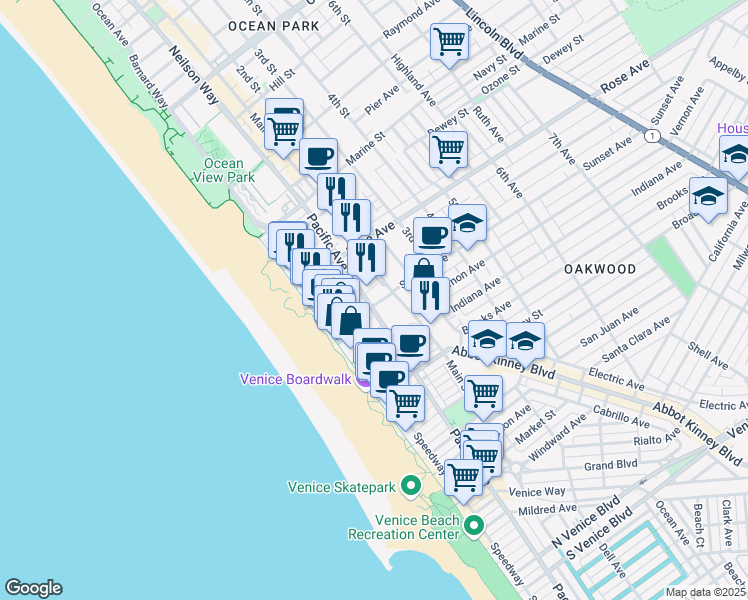map of restaurants, bars, coffee shops, grocery stores, and more near 510 Pacific Avenue in Los Angeles