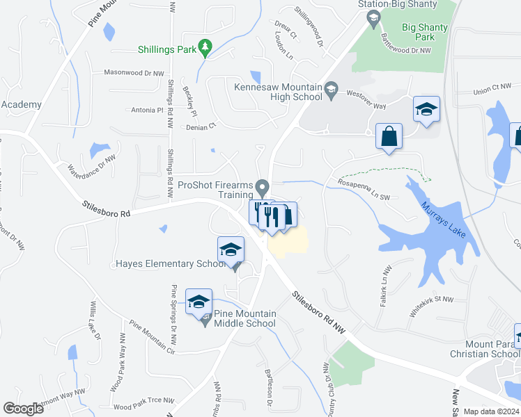map of restaurants, bars, coffee shops, grocery stores, and more near 1661 Kennesaw Due West Road Northwest in Kennesaw