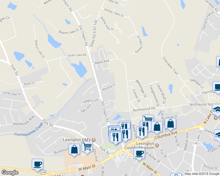 map of restaurants, bars, coffee shops, grocery stores, and more near 222 Waverly Court in Lexington
