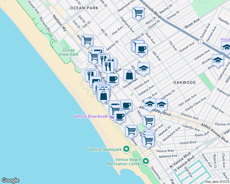 map of restaurants, bars, coffee shops, grocery stores, and more near 105 Paloma Avenue in Los Angeles