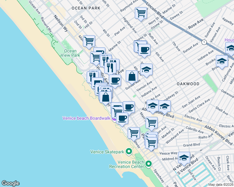 map of restaurants, bars, coffee shops, grocery stores, and more near 510 Pacific Avenue in Los Angeles