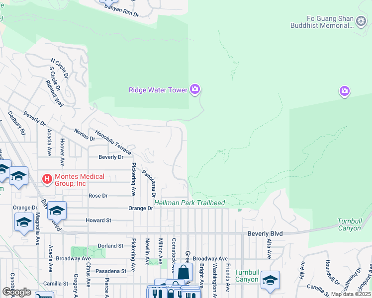 map of restaurants, bars, coffee shops, grocery stores, and more near 5522 Greenleaf Avenue in Whittier