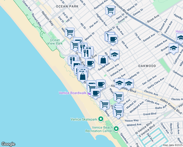 map of restaurants, bars, coffee shops, grocery stores, and more near 510 Pacific Avenue in Los Angeles