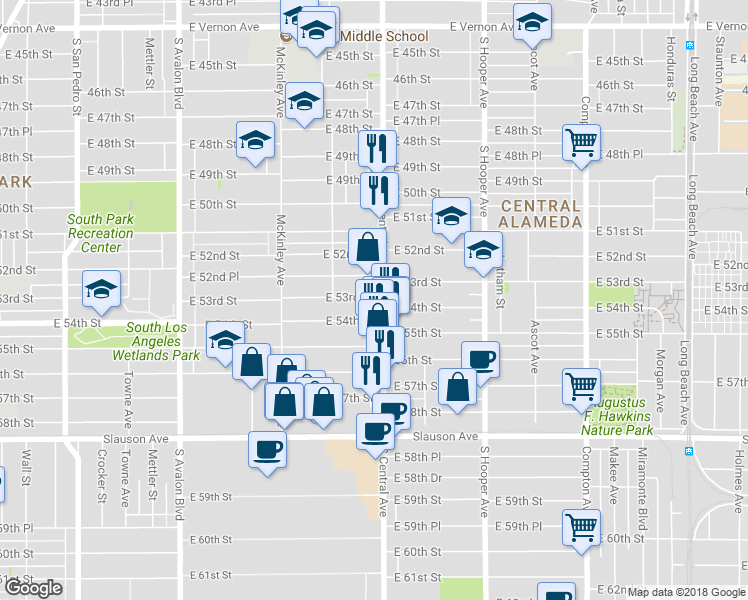 map of restaurants, bars, coffee shops, grocery stores, and more near in Los Angeles