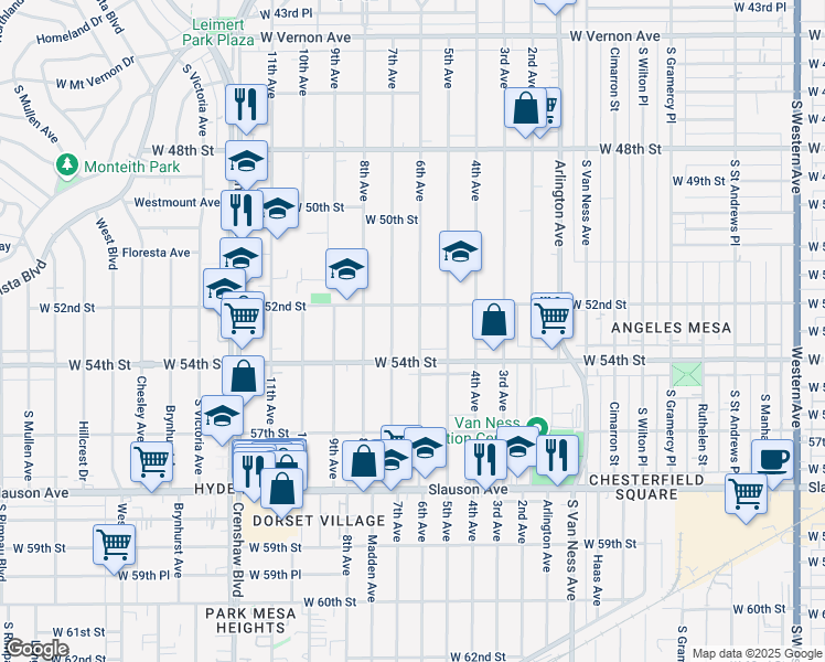map of restaurants, bars, coffee shops, grocery stores, and more near 5316 7th Avenue in Los Angeles