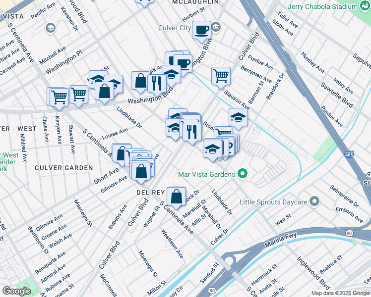 map of restaurants, bars, coffee shops, grocery stores, and more near in Los Angeles