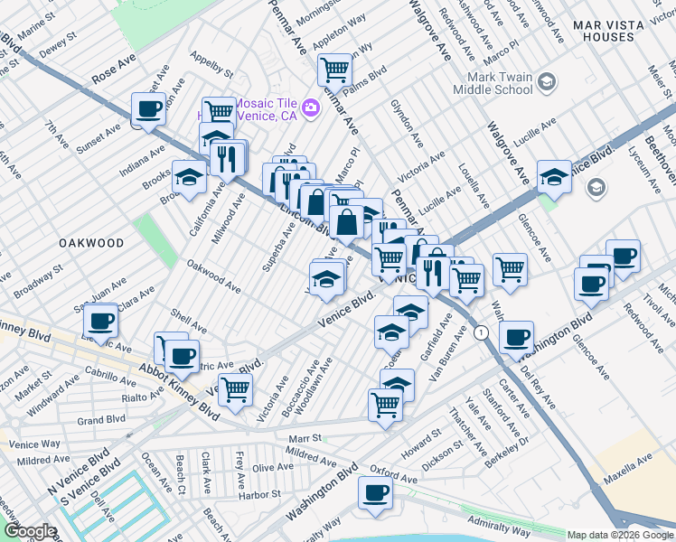 map of restaurants, bars, coffee shops, grocery stores, and more near 928 Victoria Avenue in Los Angeles