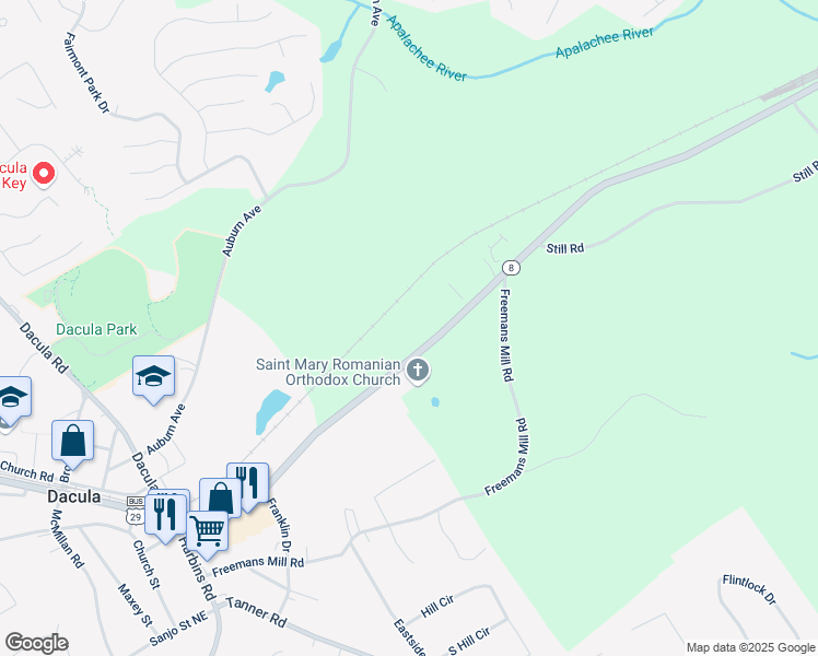 map of restaurants, bars, coffee shops, grocery stores, and more near 2864 Winder Highway in Dacula