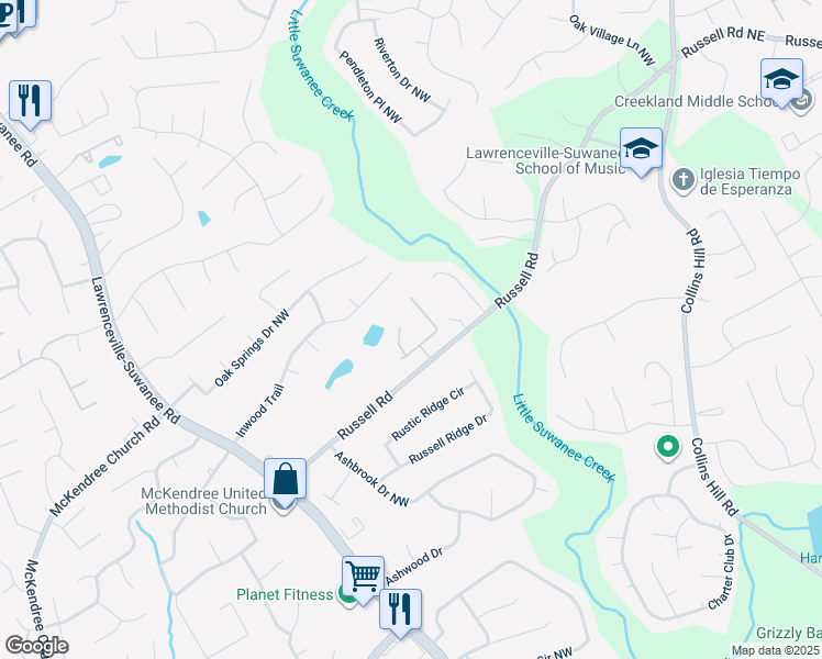map of restaurants, bars, coffee shops, grocery stores, and more near 305 Leatherwood Court in Lawrenceville