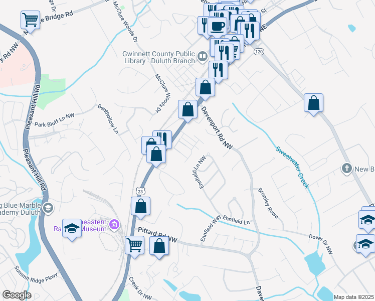map of restaurants, bars, coffee shops, grocery stores, and more near 3330 Pickens Street in Duluth