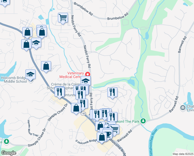 map of restaurants, bars, coffee shops, grocery stores, and more near 945 Tiber Circle in Alpharetta