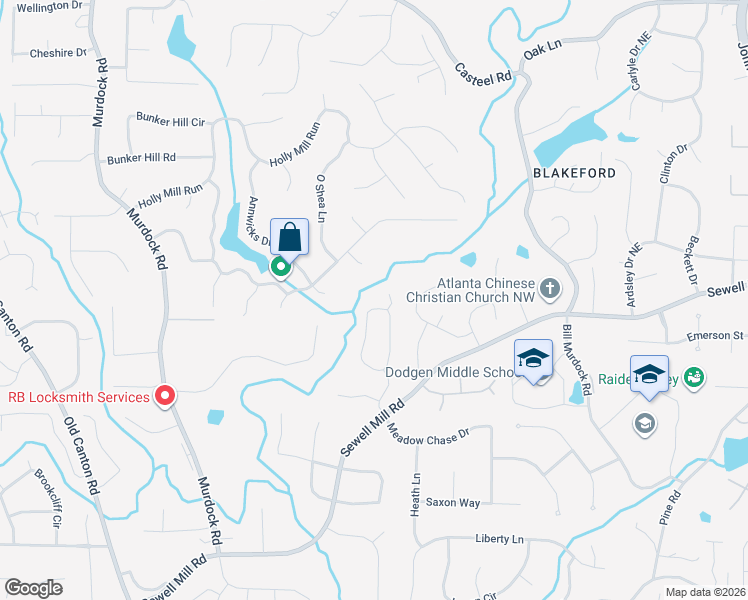 map of restaurants, bars, coffee shops, grocery stores, and more near 1803 Newstead Trce Northeast in Marietta