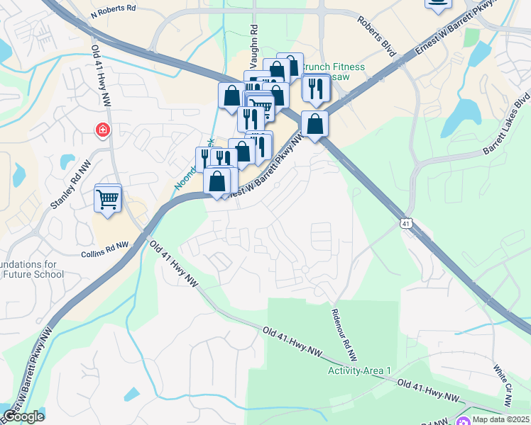 map of restaurants, bars, coffee shops, grocery stores, and more near 1775 Willow Branch Lane in Kennesaw