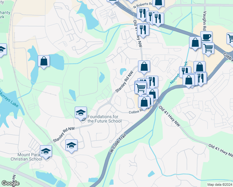 map of restaurants, bars, coffee shops, grocery stores, and more near 1778 Heights Circle Northwest in Kennesaw