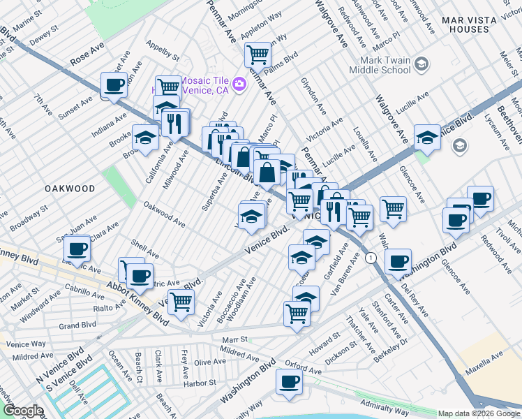 map of restaurants, bars, coffee shops, grocery stores, and more near 928 Victoria Avenue in Los Angeles