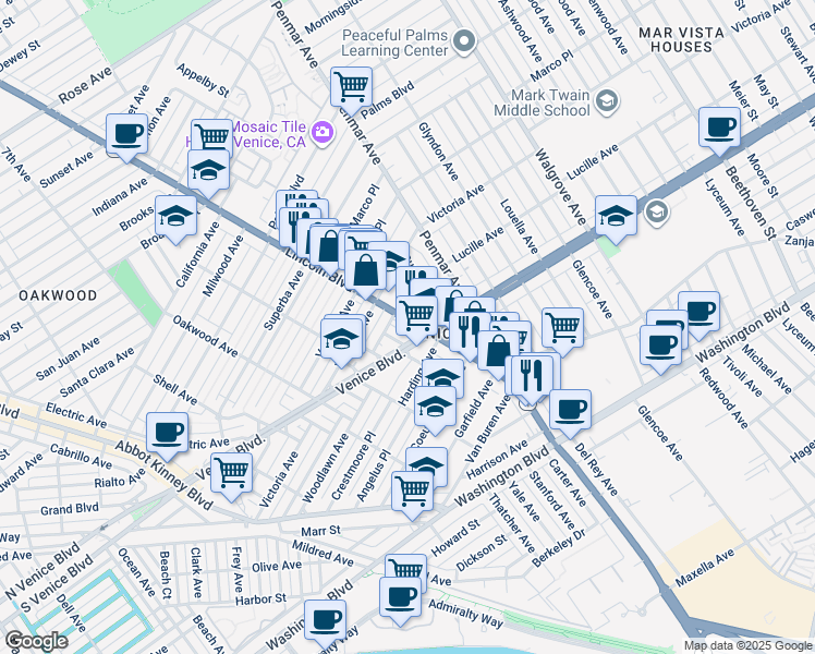map of restaurants, bars, coffee shops, grocery stores, and more near in Los Angeles