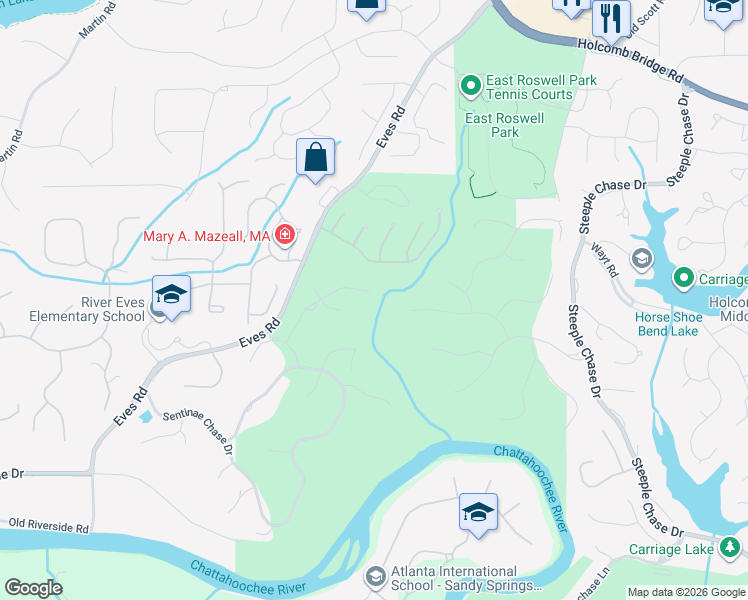 map of restaurants, bars, coffee shops, grocery stores, and more near 795 Aran Drive in Roswell