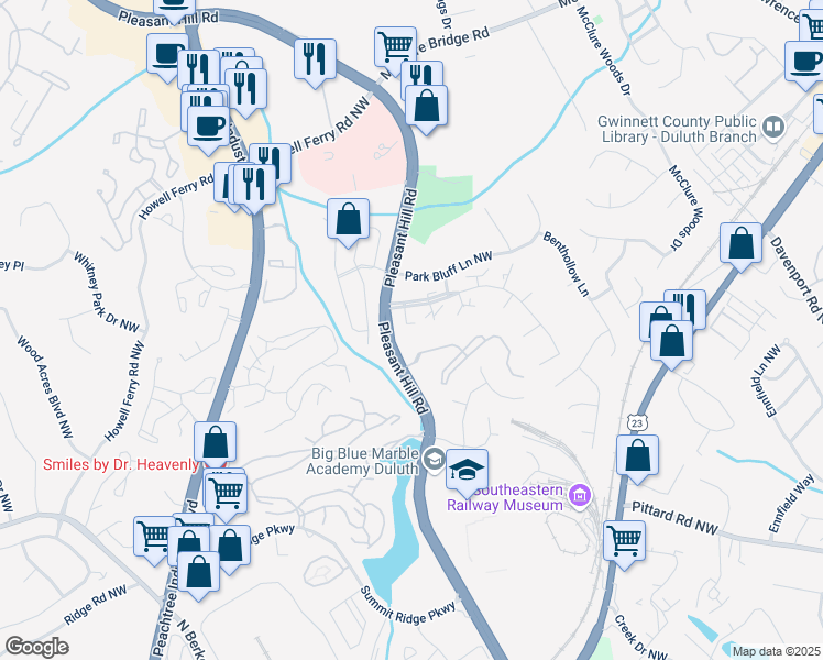 map of restaurants, bars, coffee shops, grocery stores, and more near 3733 Sidney Lanier Boulevard in Duluth
