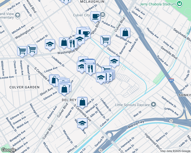 map of restaurants, bars, coffee shops, grocery stores, and more near in Los Angeles