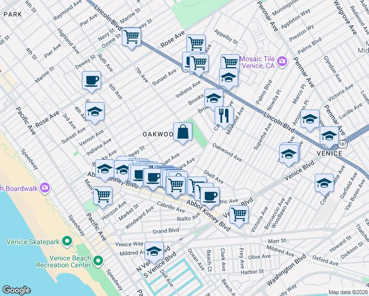 map of restaurants, bars, coffee shops, grocery stores, and more near 663 San Juan Avenue in Los Angeles