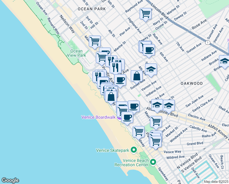 map of restaurants, bars, coffee shops, grocery stores, and more near 105 Paloma Avenue in Los Angeles
