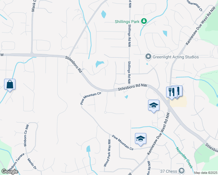 map of restaurants, bars, coffee shops, grocery stores, and more near 2972 Stilesboro Road Northwest in Kennesaw