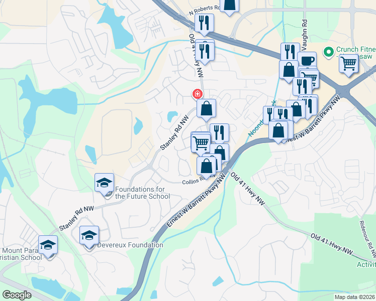 map of restaurants, bars, coffee shops, grocery stores, and more near 1637 Heyford Circle in Kennesaw