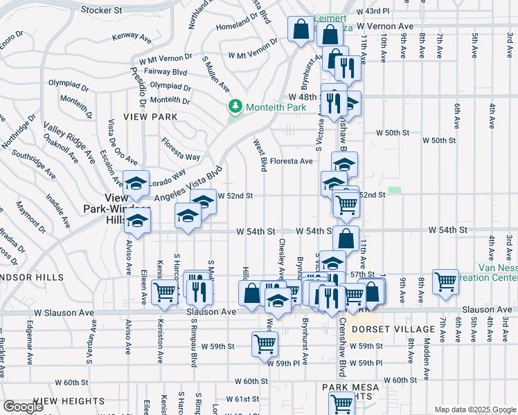 map of restaurants, bars, coffee shops, grocery stores, and more near 5319 West Boulevard in Los Angeles