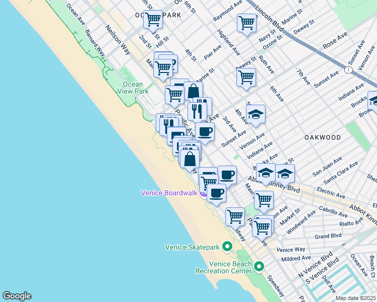 map of restaurants, bars, coffee shops, grocery stores, and more near 30 Dudley Avenue in Los Angeles