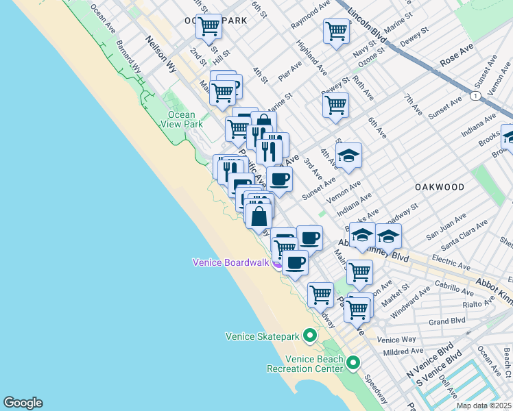 map of restaurants, bars, coffee shops, grocery stores, and more near 30 Dudley Avenue in Los Angeles