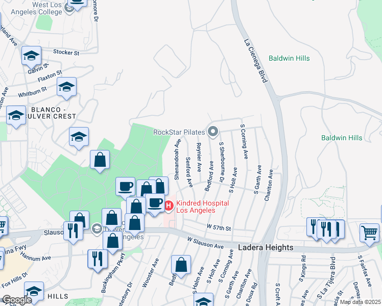 map of restaurants, bars, coffee shops, grocery stores, and more near 5304 Senford Avenue in Los Angeles